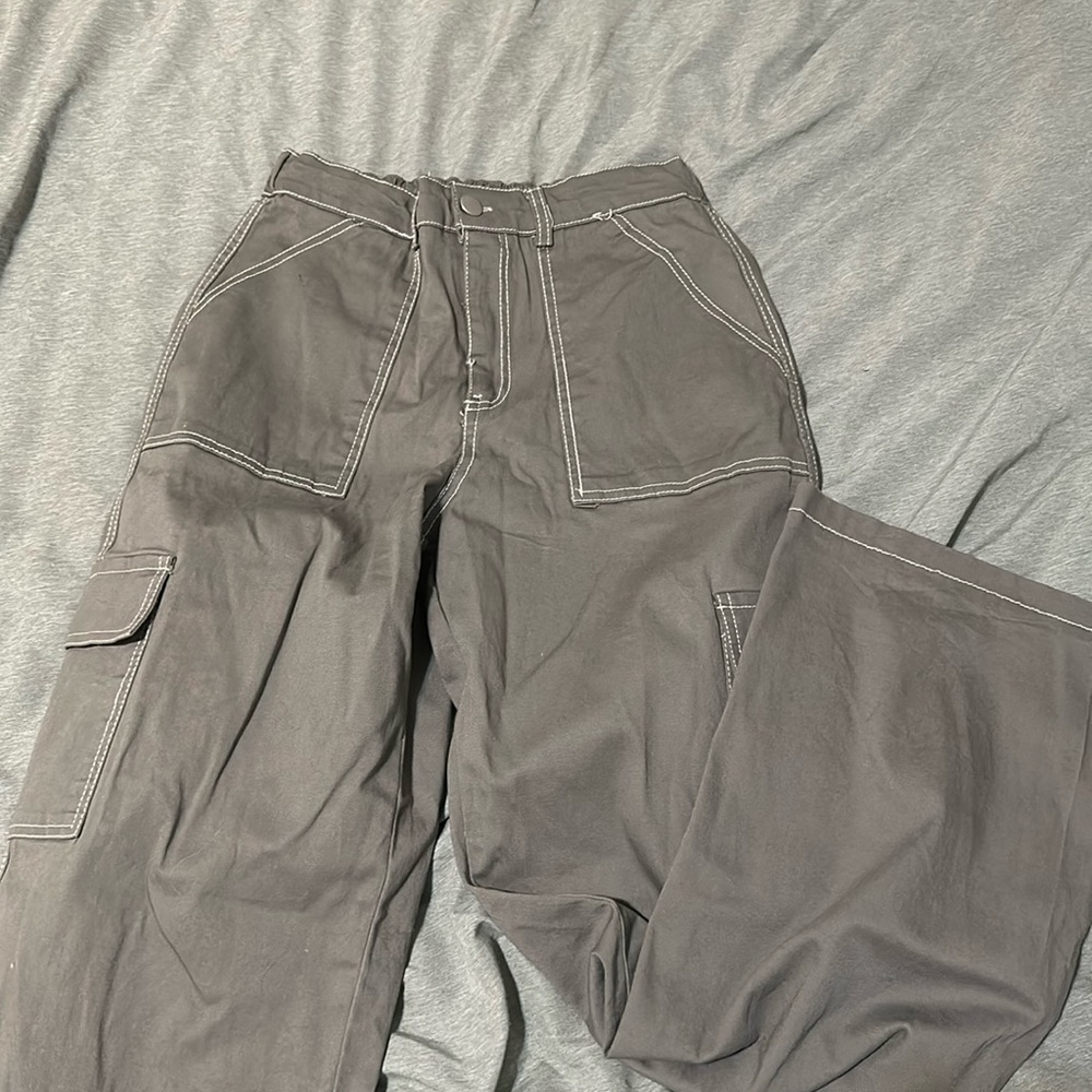 Grey and white stitched cargo pants